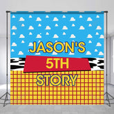 Lofaris Cartoon Blue Sky Custom Name 5th Birthday Backdrop